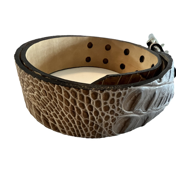 STUNNING! Lenny E CIA Leather Goods M/I Brazil Wide Croc Skin Style Brown Belt